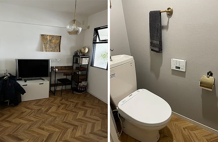 室内にはヘリンボーン柄の床を敷きました。現在はご長男のお部屋として使われています。